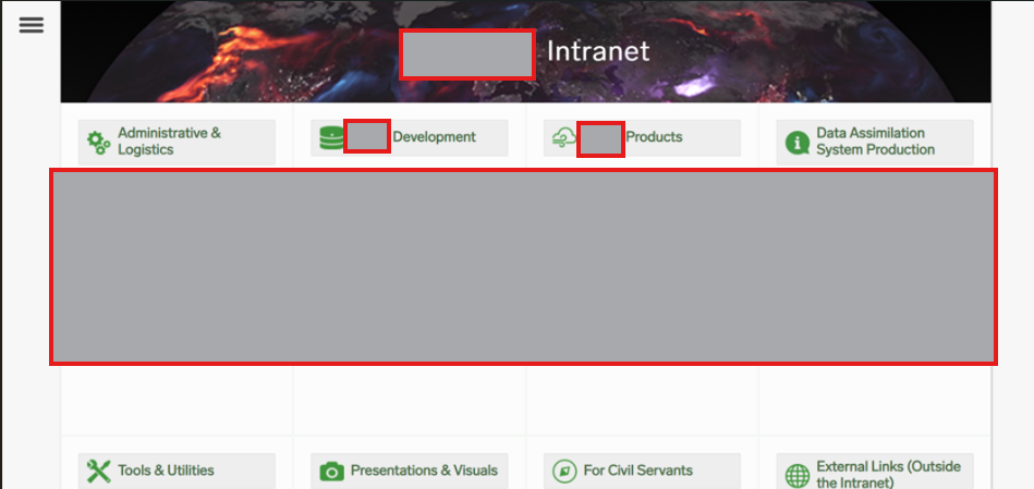 Redacted view of an affected NASA internal page with organizational identifiers and employee information obscured.